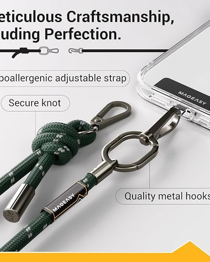 MAGEASY Universal Cell Phone Lanyard - Anti-Theft Thick Rope Crossbody Phone Strap for iPhone 16 Pro Max & Most Smartphones, for Men & Women | 8.3mm Alpine Green