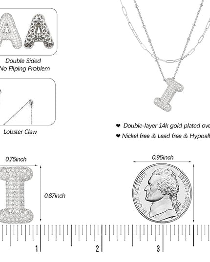 LUCA SMITH Initial Necklaces for Women, Dainty Balloon Bubble Letter, Name Letter Alphabet Pendant Layered Choker Chain Jewelry Gift