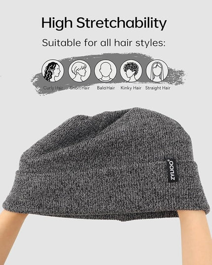 Zylioo Oversize Beanie Hats, XXL Big Size Ribbed Knit Cuffed Winter Hat for Cold Weather, Warm Skull Watch Cap