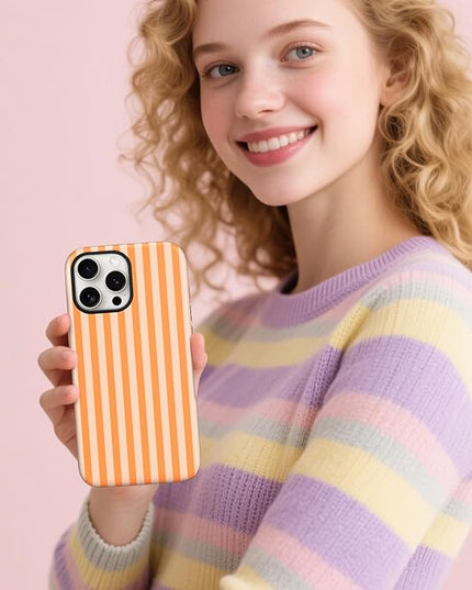Magnetic for iPhone 11 Case Cute Stripes Phone Case, Shockproof Slim TPU and Hard PC Protective Phone Cover Compatible with MagSafe Designed for Women Girls, Orange