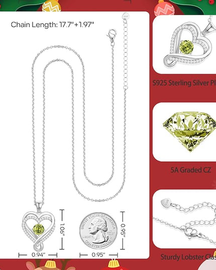 Infinity Love Heart Birthstone Necklace for Women Wife, S925 Sterling Silver Anniversary for Women Wife Birthday Gift for Her Girlfriend Mom Daughters, I Love You Women's Jewelry 18k Rose Gold Filled