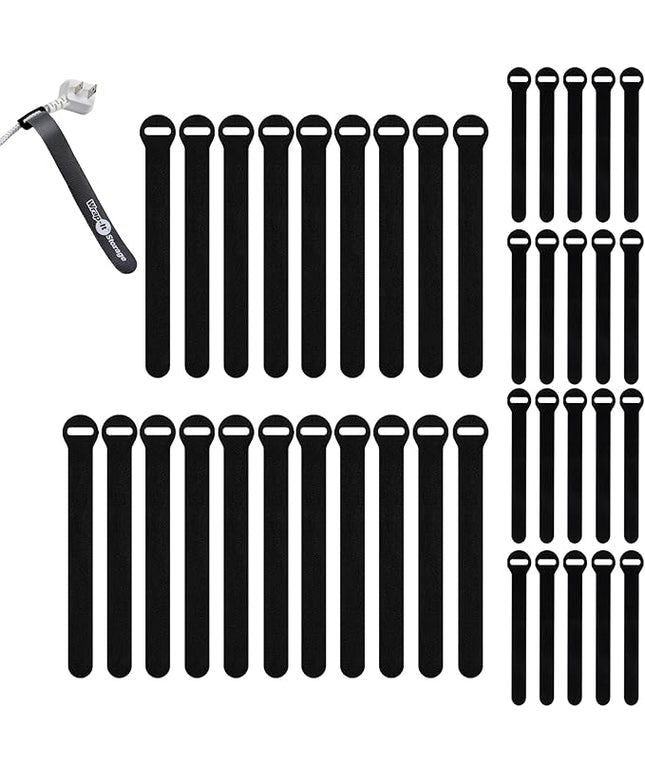 Self-Gripping Cable Ties by Wrap-It Storage, Black, 40 Pack (5 Inch and 8 Inch Straps) – Reusable Hook and Loop Cord Organizer Cable Ties for Cord Management and Desk or Office Organization