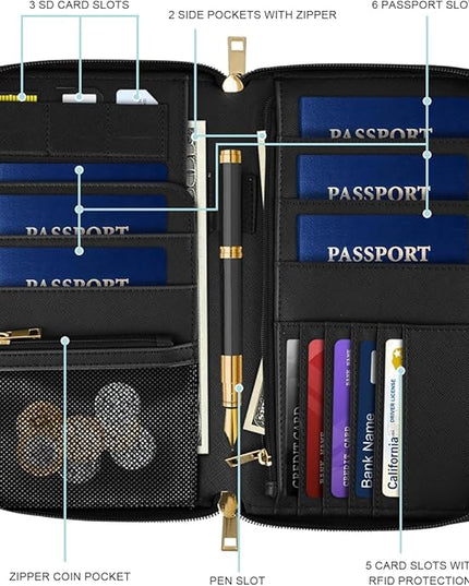 Family Passport Holder Wallet RFID Blocking Document Organizer PU Leather Mulit-purpose Travel Wallet Credit Cards Case for Women Men, Butterflies