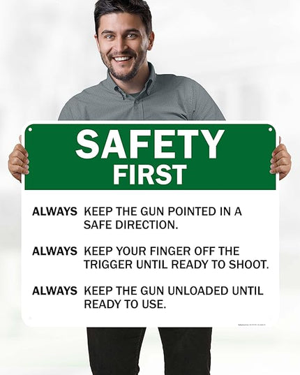Safety First Always Keep The Gun Pointed In A Safe Direction Sign, 24x30 Inches, 55 mil thick HDPS (high density polystyrene), Made in USA by My Sign Center