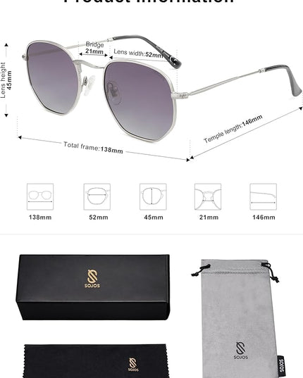SOJOS Square Polarized Sunglasses for Women Men Small Hexagonal Polygon Shades SJ1072