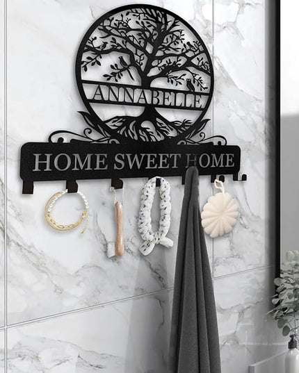 Kotagi Personalized Key Holder Wall Mount | Custom Name Tree of Life Metal Key Hook | Key Hooks for Wall | Key Holder Wall Hanging | Home Metal Decor for Living Room, Front Door, Entryway