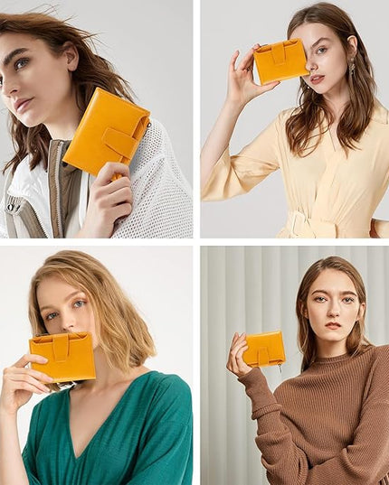 Airkit Small Wallet Women RFID Blocking Soft Leather Bifold Compact Card Holder Wallet for Women with Zipper Coin Pocket 4 ID Window
