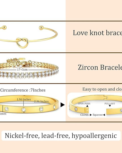 18 K Gold Plated Love Bangle Bracelet Stack Cuff Jewelry for Women Jewelry Set for Women Gift with Box