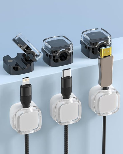 Magnetic Cable Organizer (6-Pack) – Adhesive Cord Clips for Desk, USB & Charging Cables – Reusable No-Drill Wire Holder, Compatible with iOS & Android Devices