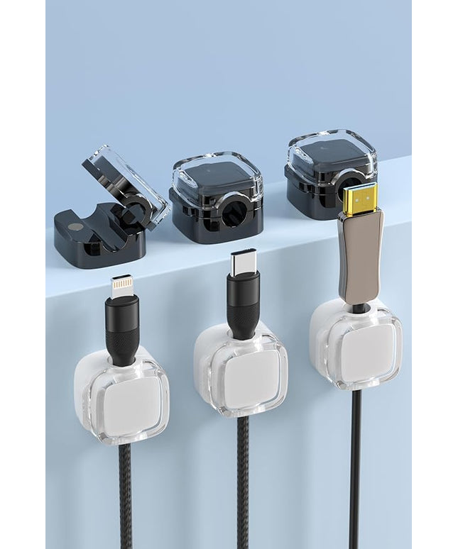 Magnetic Cable Organizer Clips (6-Pack) – Strong Adhesive Cord Holders for Desk, USB & Charging Cables – No-Drill Reusable Wire Management for Home, Office & Car