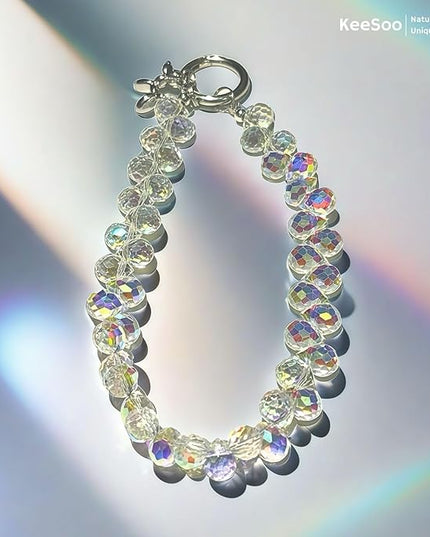 White Pure Shine Crystal Original Design Phone Charm with 2 Tether Tabs – Stylish, Durable, and Hands-Free Phone Chain – Compatible with iPhone, Samsung, Pixel & More
