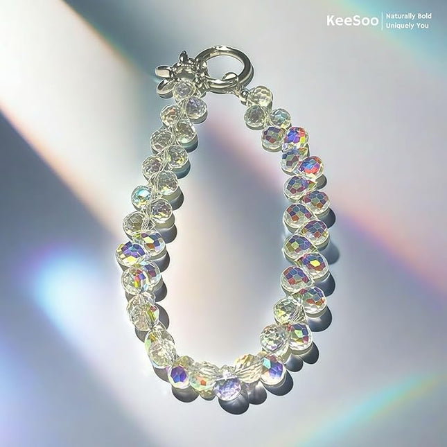 White Pure Shine Crystal Original Design Phone Charm with 2 Tether Tabs – Stylish, Durable, and Hands-Free Phone Chain – Compatible with iPhone, Samsung, Pixel & More