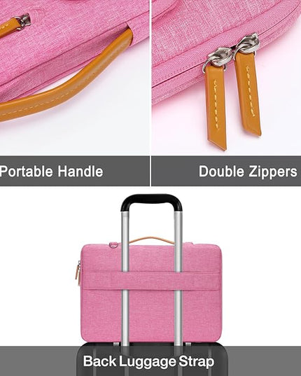 MOSISO 360 Protective Laptop Shoulder Bag,15-15.6 inch Computer Bags Compatible with MacBook Pro 16 inch, HP, Dell, Lenovo, Asus Notebook,Side Open Messenger Bag with 4 Zipper Pockets, Rose Red