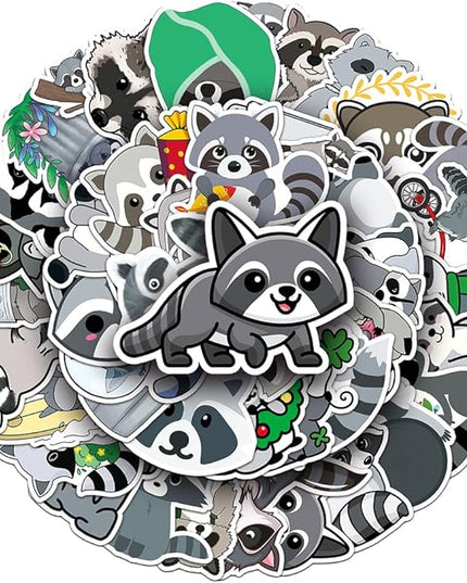 Cute Raccoon Vinyl Stickers, 50 PCS Waterproof Animal Decals for Laptops, Scrapbooking, Notebooks, Water Bottles, Suitcases, Phones & DIY Decor