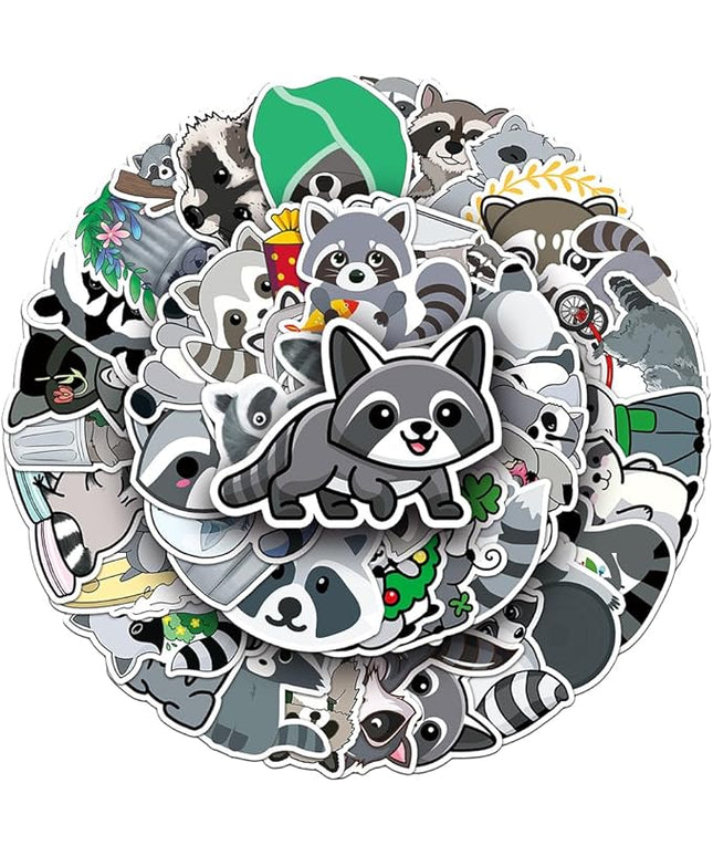 Cute Raccoon Vinyl Stickers, 50 PCS Waterproof Animal Decals for Laptops, Scrapbooking, Notebooks, Water Bottles, Suitcases, Phones & DIY Decor