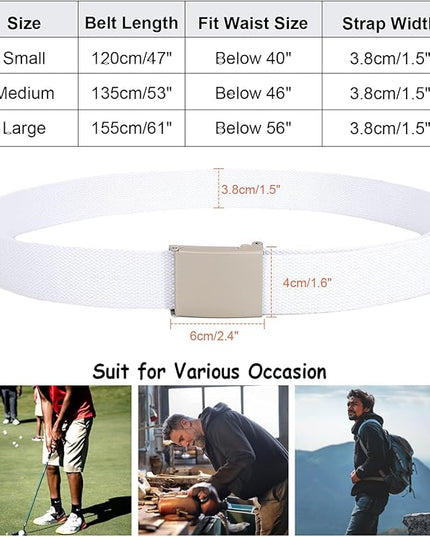 WHIPPY Canvas Web Belt Flip-Top Solid Black Military Buckle Fully Adjustable Mens Webbing Belts Cut To Fit