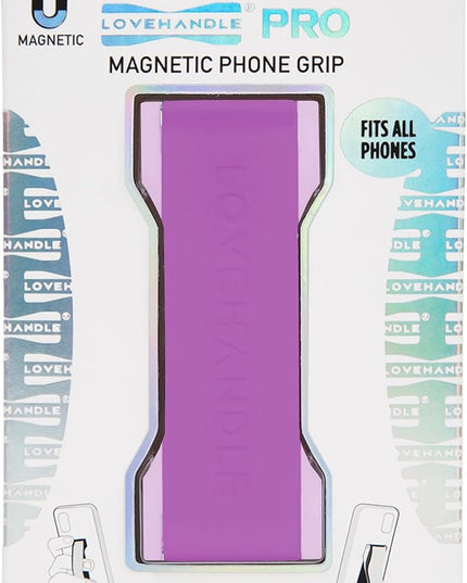 LOVEHANDLE PRO Premium Phone Grip - Silicone Phone Strap - Magnetic Phone Mount and Kickstand for Smartphone and Tablet - Electric Purple Silicone on Lavender Base