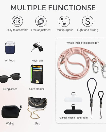 BFSD·DM Phone Crossbody Strap, Universal Crossbody Patch Phone Lanyards,Phone Lanyards for Around The Neck,Phone Strap,Compatible with Most Smartphones, (Pink)