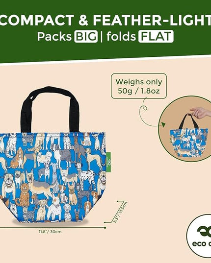 ECO CHIC Lightweight Foldable Insulated Lunch Bag Water Resistant Cooler Bag (Dogs Blue)