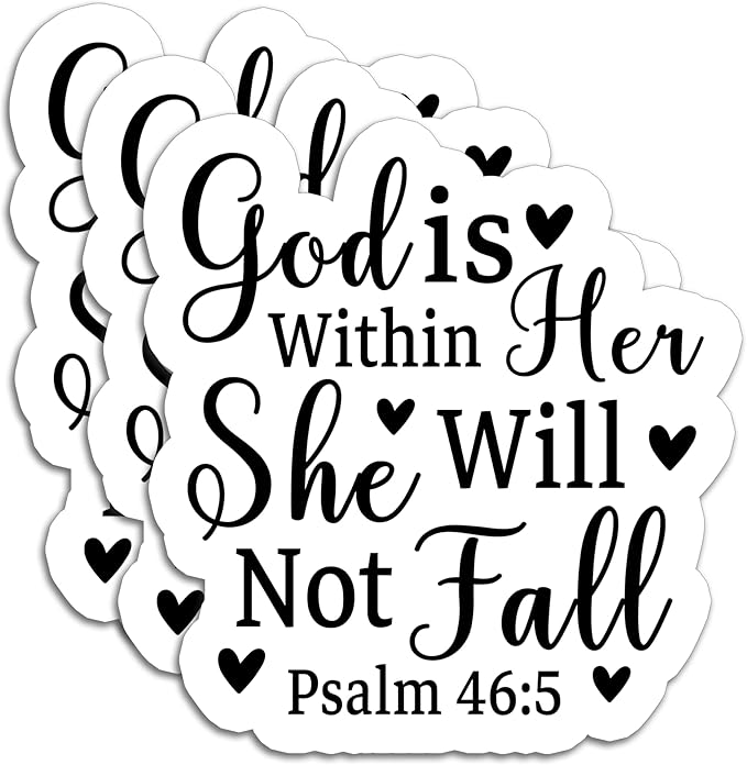 (3Pcs) God is Within Her She Will Not Fall Sticker – Inspirational Christian Vinyl Decal, Psalm 46:5 Scripture Stickers for Women – Waterproof for Laptop, Tumbler, Water Bottle – 3" x 2.8"