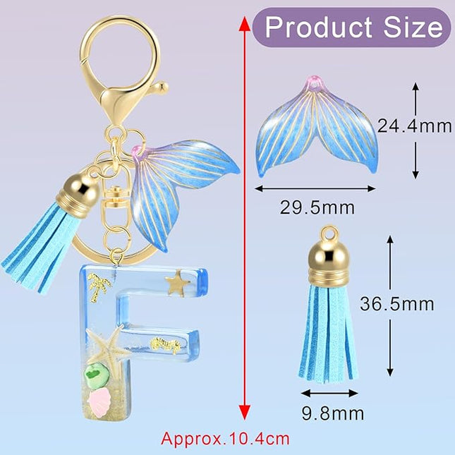 Initial letter Keychains for Women, Ocean Series Avowing Protect Earth Environment, Tassel Cute Car Keychain Initial Key Chain Keyring for Bookbag Handbag Backpack Charm Key Ring Unisex (Letter F)