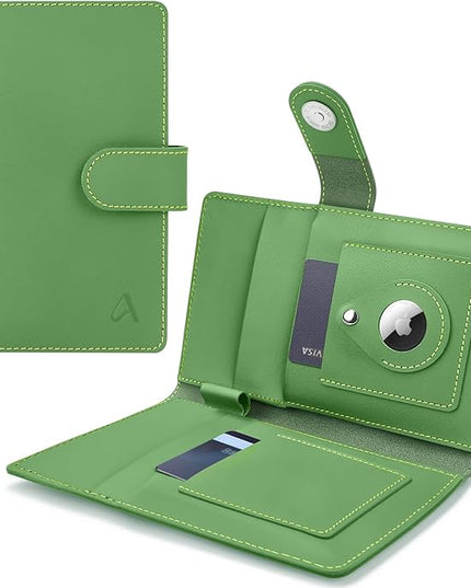 ALLIVE Genuine Leather Family Passport Wallet, Rfid Blocking Passport Holder for Travel, passport cover with AirTag Slot for Women & Men, Airport Essentials, Family Travel Gift (Avocado Green)
