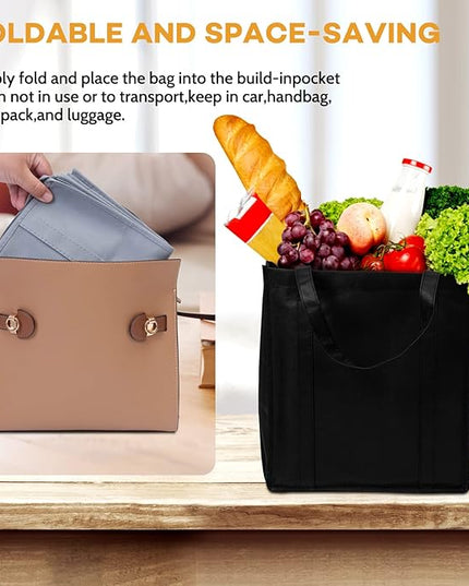 JERIA 24-Pack Reusable Grocery Bags，Large Washable Foldable Shopping Bags，Heavy Duty Tote Bags with Reinforced Handles