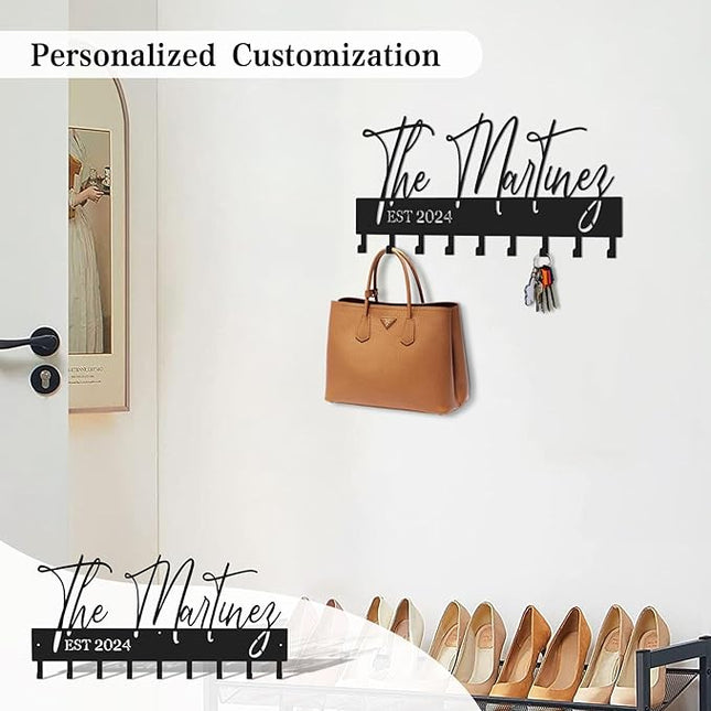 ShowMtheM Customized Meaningful Phrase Key Holder Wall Mount,Black Exquisite Metal Key Hanger for Wall,Key Hooks with Screw for Hallway,Office,Kitchen Decor