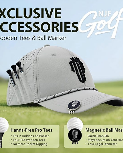 NJF Golf™ Hat Men - Breathable Mens Golf Hats, Adjustable Rope Snapback Cap, Convenient Cap with Tee Holder