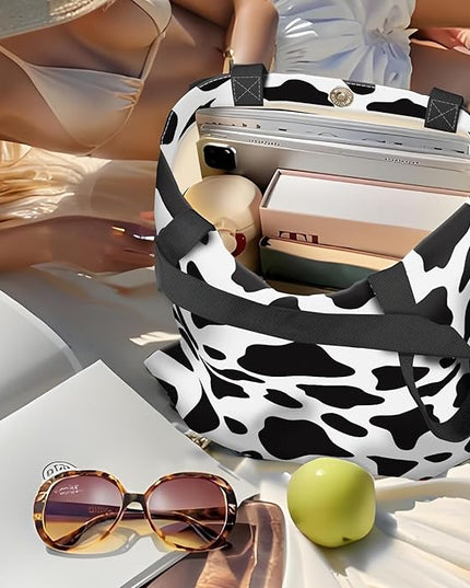 Canvas Tote Bag for Women，Cute Heavy-Duty Shoulder Bag with Zipper Pocket -Travel Tote for Grocery, Gym,Shopping