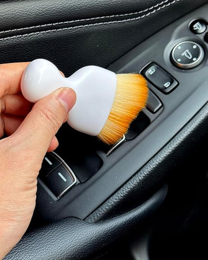 Car Detailing Brush, Soft Bristle Cleaning Brush, Scratch-Free Auto Duster Tool for Dashboard, Air Vents, Leather & Interior Cleaning (White&Brown with Cap)