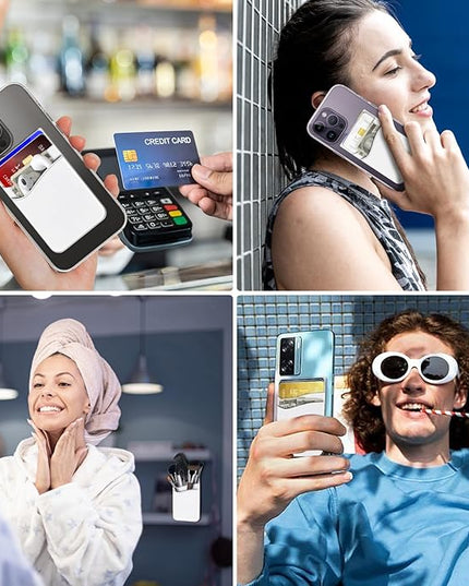 Senose Phone Wallet Stick On, Phone Card Holder, Silicone Credit Card Holder for Back of Cellphone Case Compatible for Most of Cellphone (iPhone, Samsung) - Pack of 3 (White)
