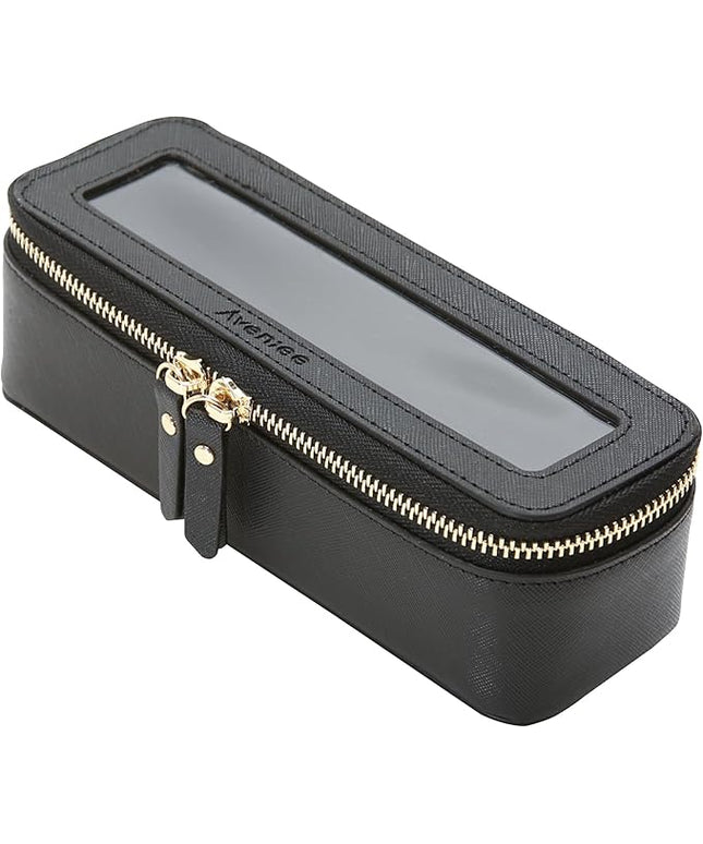 Aveniee Clear Makeup Brush Bag,Slim Cosmetic Brush Holder,Small Toiletry Bag Mini Travel Case for Women,Thin Make up Bags with Dual Zipper,Cute Travel Essentials Organizer,Black