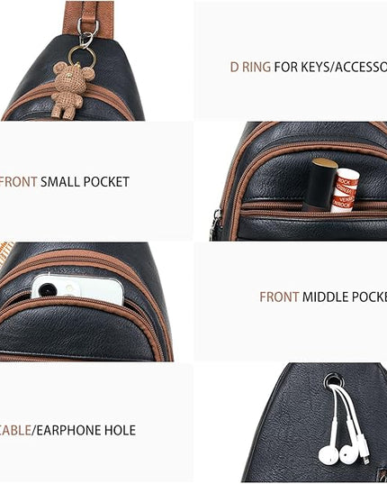 Sling Bag for Women Crossbody Fanny Pack Belt Bag Sling Purse Vegan Leather Trendy Travel Anti Theft Brown/Black
