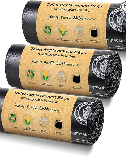 BLIKA 60 Count Toilet Replacement Bags, 8 Gallon, 30 Liter, Heavy Duty 1 Mil, Compost Bags 8 Gallon, Camping Toilet Bags for Portable Toilet, Car Travel, Camping, Long Trips