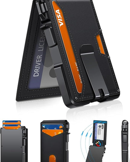 ZALVEX Wallet for Men, Mens Minimalist Wallet 9-13 Cards, Slim Compact Wallet with Money Clip & ID Window, RFID Blocking Smart Pop Up Card Wallet, Metal Aluminum Credit Card Holder Bifold Wallet