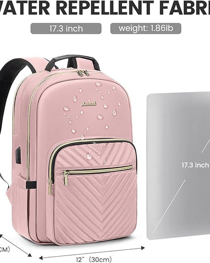 LOVEVOOK Laptop Backpack for Women 17.3 inch,Cute Womens Travel Backpack Purse,Professional Laptop Computer Bag,Waterproof Work Business College Teacher Bags Carry on Backpack with USB Port,Pink