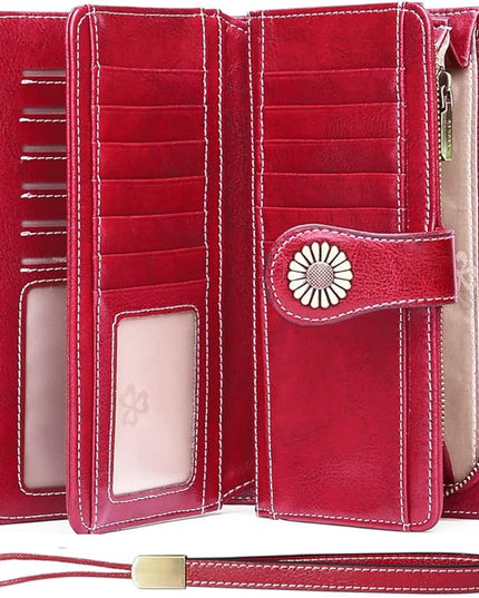 SENDEFN Wallets for Women Leather Credit Card Holder with RFID Blocking Large Capacity Wristlet | with RFID Blocking, Large Capacity, Wristlet, with RFID Blocking, Large Capacity, Wristlet