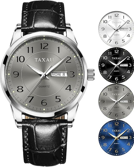 Men Dress Watch Waterproof Leather Watches for Men with Day Date Luxury Large Arabic Numerals Analog Quartz Classic Leather Watch Easy Read relojes para Hombres