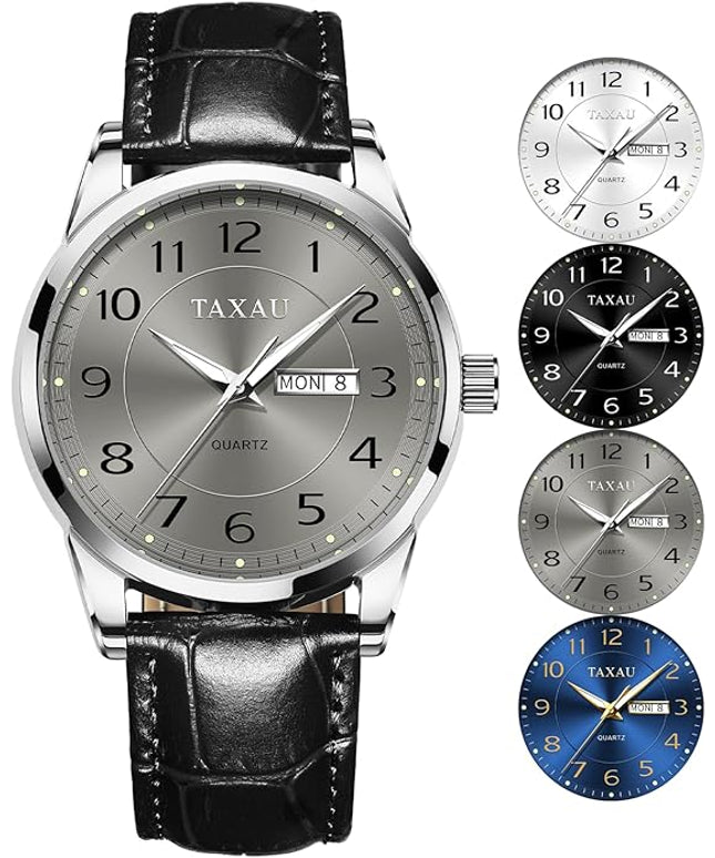 Men Dress Watch Waterproof Leather Watches for Men with Day Date Luxury Large Arabic Numerals Analog Quartz Classic Leather Watch Easy Read relojes para Hombres