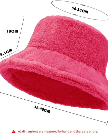 Women Plush Fluffy Bucket Hat Warm Lining Winter Faux Fur Cozy Wide Brim Winter