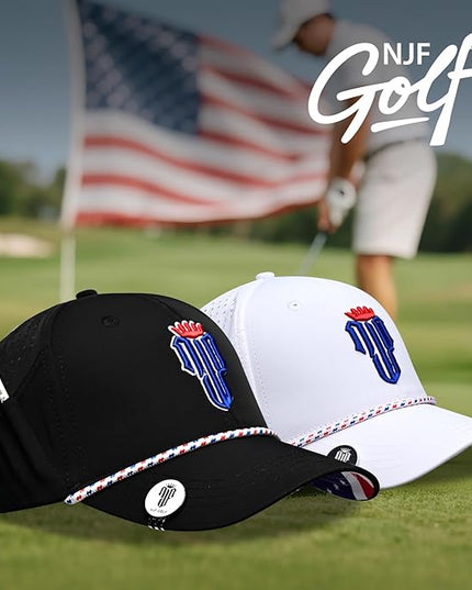 NJF Golf™ Hat Men - Breathable Mens Golf Hats, Adjustable Rope Snapback Cap, Convenient Cap with Tee Holder