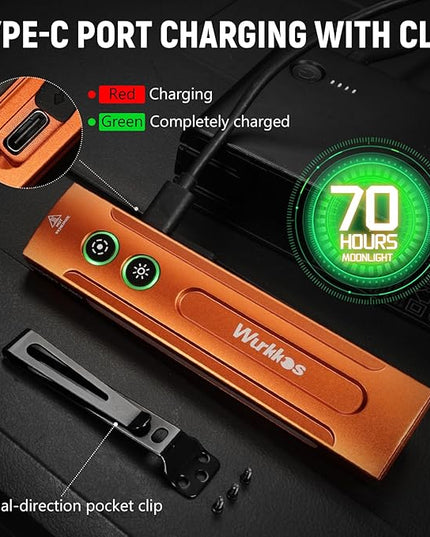 Wurkkos HD01PRO UV Flashlight with UV Light&White LED Combo,Led Flashlight 1200Lumens Flat Flashlight with RGB Light,Rechargeable EDC Flashlight,Pocket Light for Emergency,Pet Urine Detection(Orange)