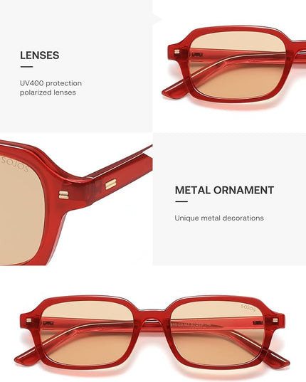 SOJOS Trendy Rectangle Polarized Sunglasses Womens Mens, Small Retro Fashion Thin Slim Square Sunnies SJ2610