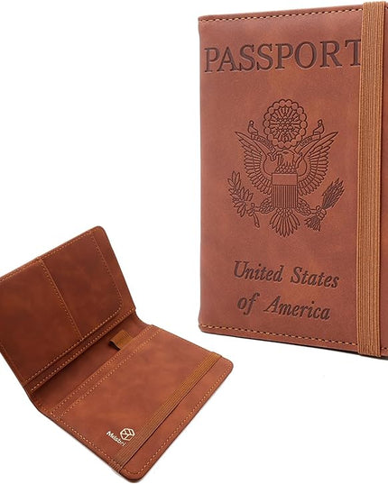 Melsbrinna Premium Leather Passport Holder Covers Case, Waterproof Rfid Blocking Travel Wallet Passport Holder with Pen Holder, Cute Passport Book for Women/Men