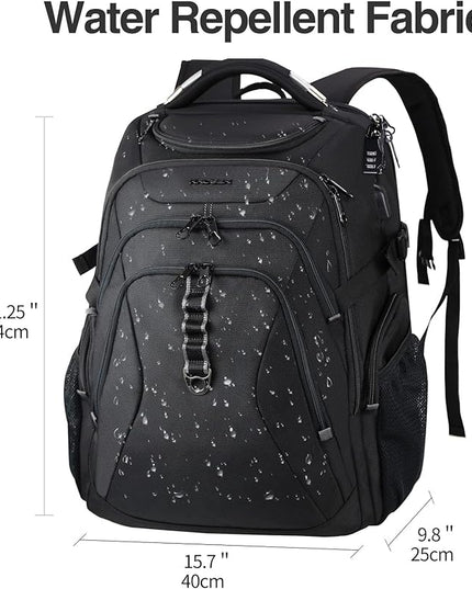 KROSER Travel Laptop Backpack 18.4 Inch XXXL Gaming Backpack with Hard Shell Saferoom RFID Pockets Water-Repellent Business College Daypack Stylish Laptop Bag for Men/Women-Black