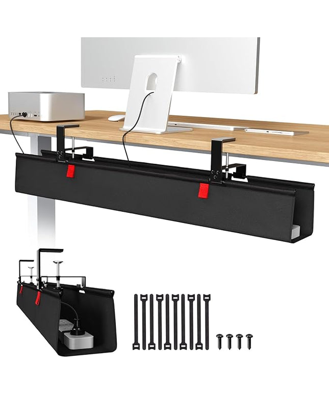 Univivi No Drill Under Desk Cable Management Tray, 36" Cord Organizer for Table, Clamp/Screw Mount Desk Cable Management, Premium Fabric Cable Management Tray for Office, Home