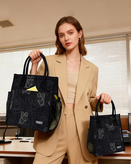 Fmeida Insulated Lunch Bag Women, 6.75L Small Lunch Bags with Multiple Pockets, Reusable Thermal Cooler Tote for Work, Office, Picnic, Travel | Hook and Loop Closure, Butterfly
