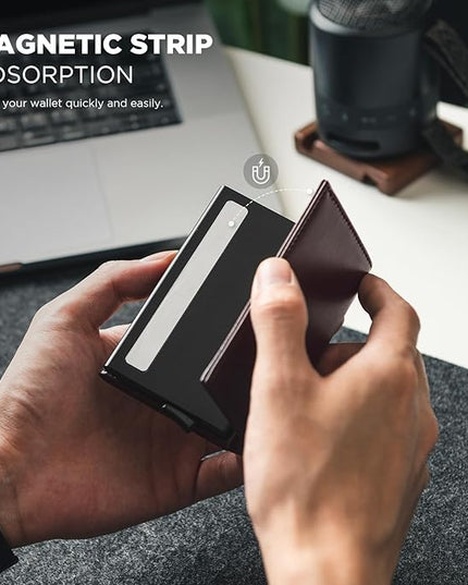 VULKIT Pop up Card Wallet Minimalist Cash Wallets RFID Blocking Leather Smart Credit Card Holder with ID window for Men