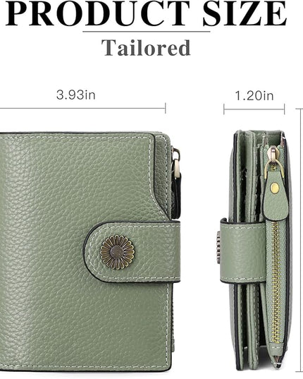 Falan Mule Women's Lightweight Genuine Leather Wallet, Includes Card Holders, RFID-Blocking, Lightweight, Photo & ID Holder, Green